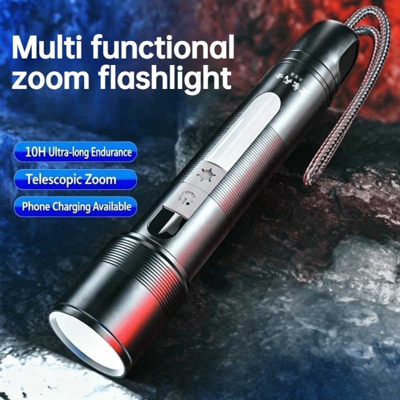 Outdoor Power For Camping - Multifunctionele LED-zaklamp Zoombare COB-zijlamp Oplaadbare powerbank