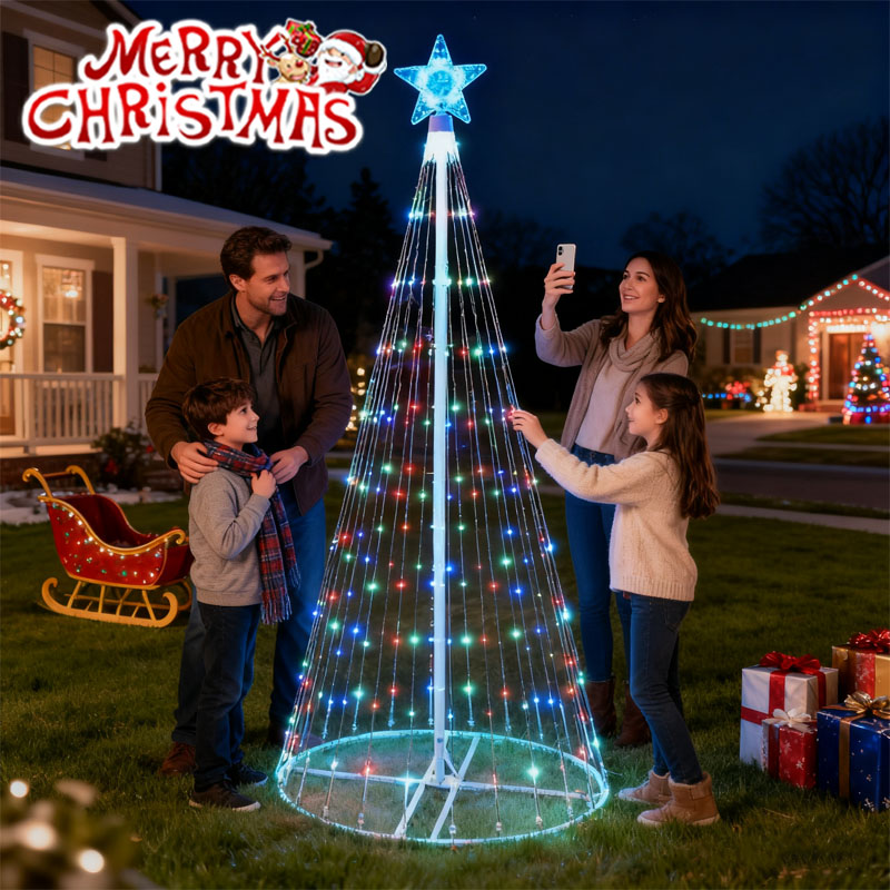 Outdoor Power For Christmas Lights - LED-waterval lichtslingers op zonne-energie Kerstboomtopper Vijfpunts