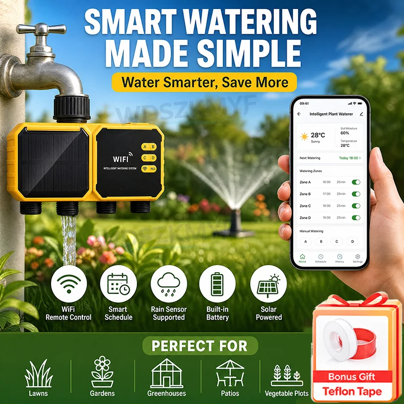 Power Zone Outdoor Timer - Slimme 2/4-zones WiFi-irrigatietimer op zonne-energie, programmeerbaar