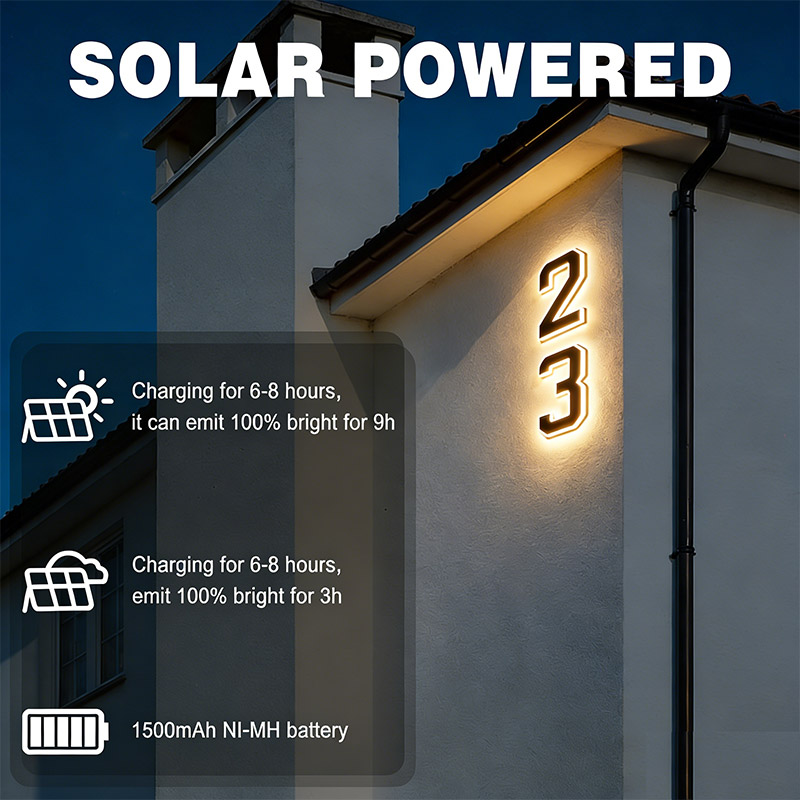 Outdoor Power Number - Huisnummerbord op zonne-energie, waterdichte digitale deurplaat