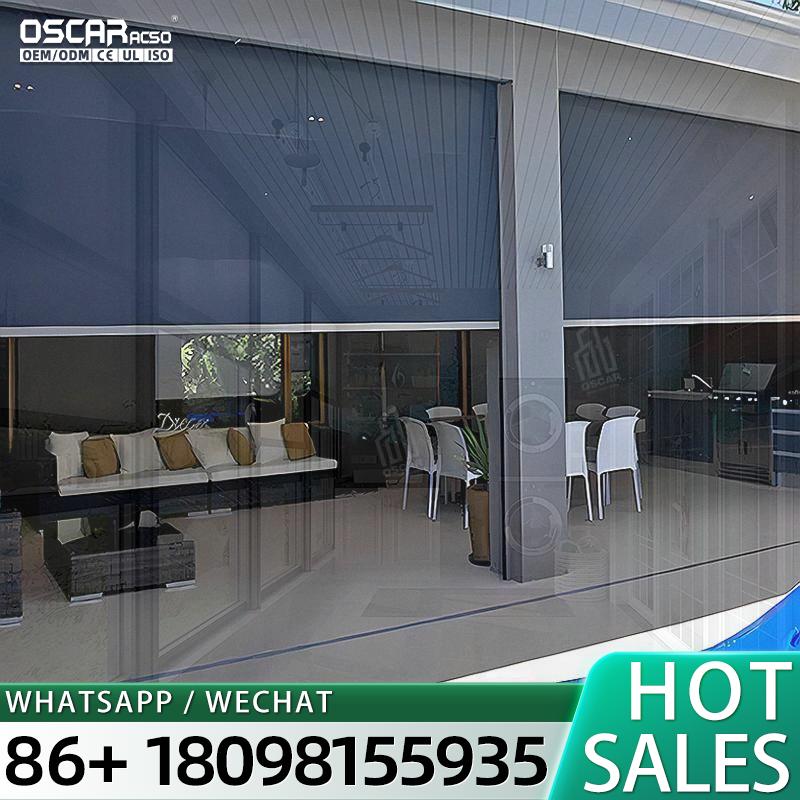Outdoor Power Roller Shades - Moderne elektrische batterij-aangedreven aluminium witte tuinhuisje