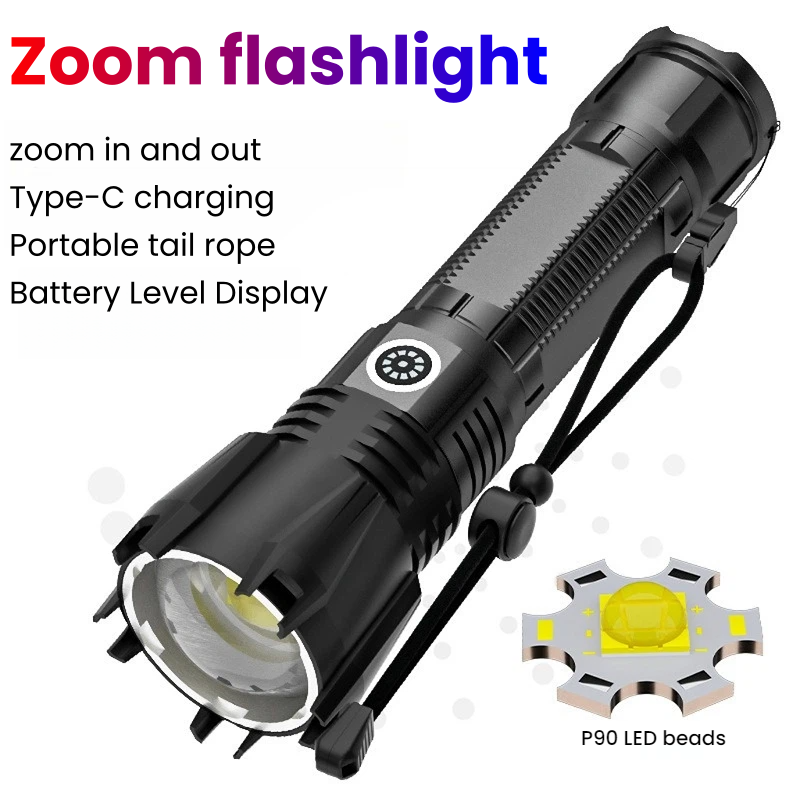 Outdoor Power For Camping - Krachtige P90 LED-zaklamp TYPE-C Oplaadbare zoomspot