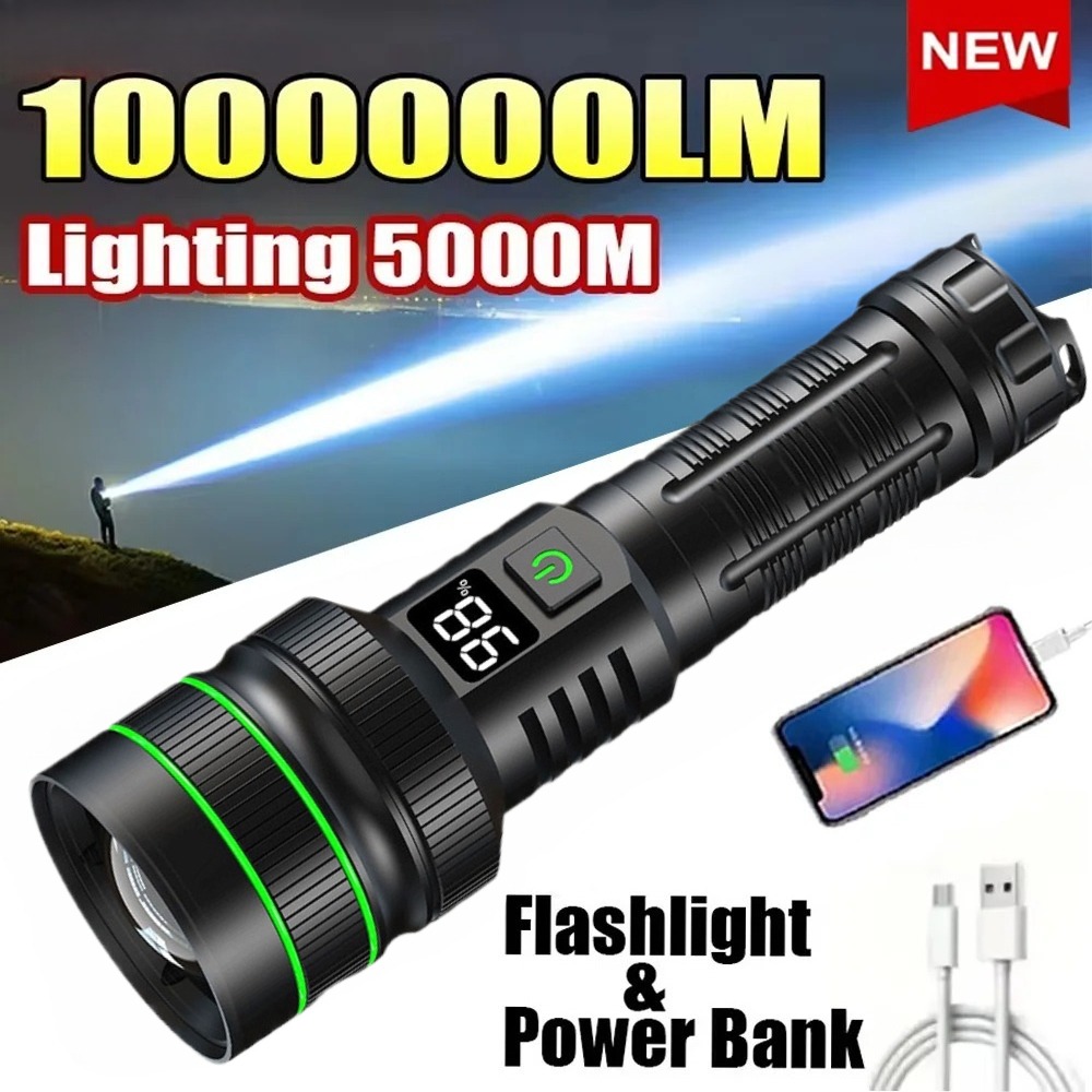 Outdoor Power For Camping - Krachtige LED-zaklamp Zoombaar Type-C Oplaadbaar Waterdicht